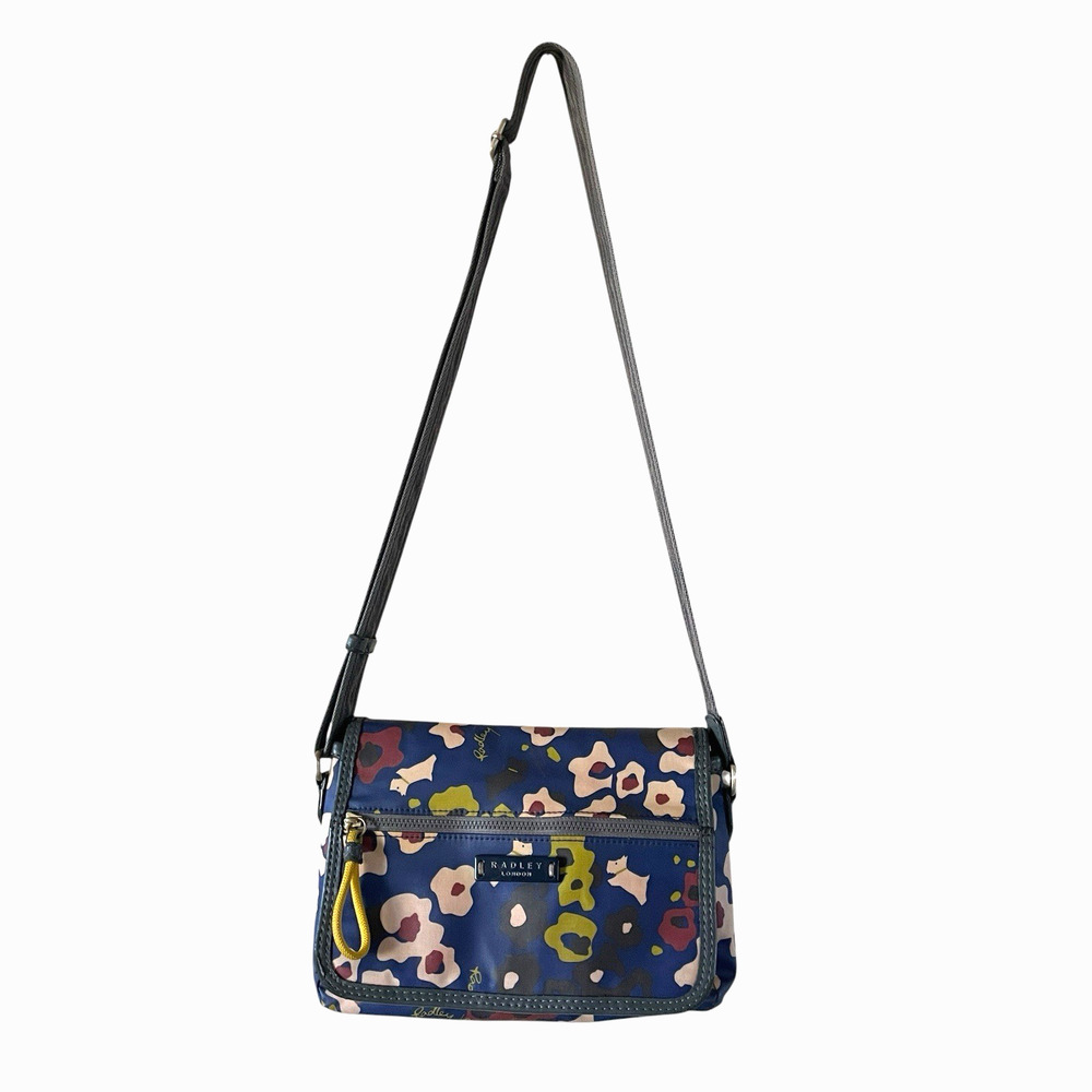 RADLEY LONDON Blue Scottie Dog Purple Nylon Shoulder Flap Zip Crossbody Bag RARE - Picture 3 of 16